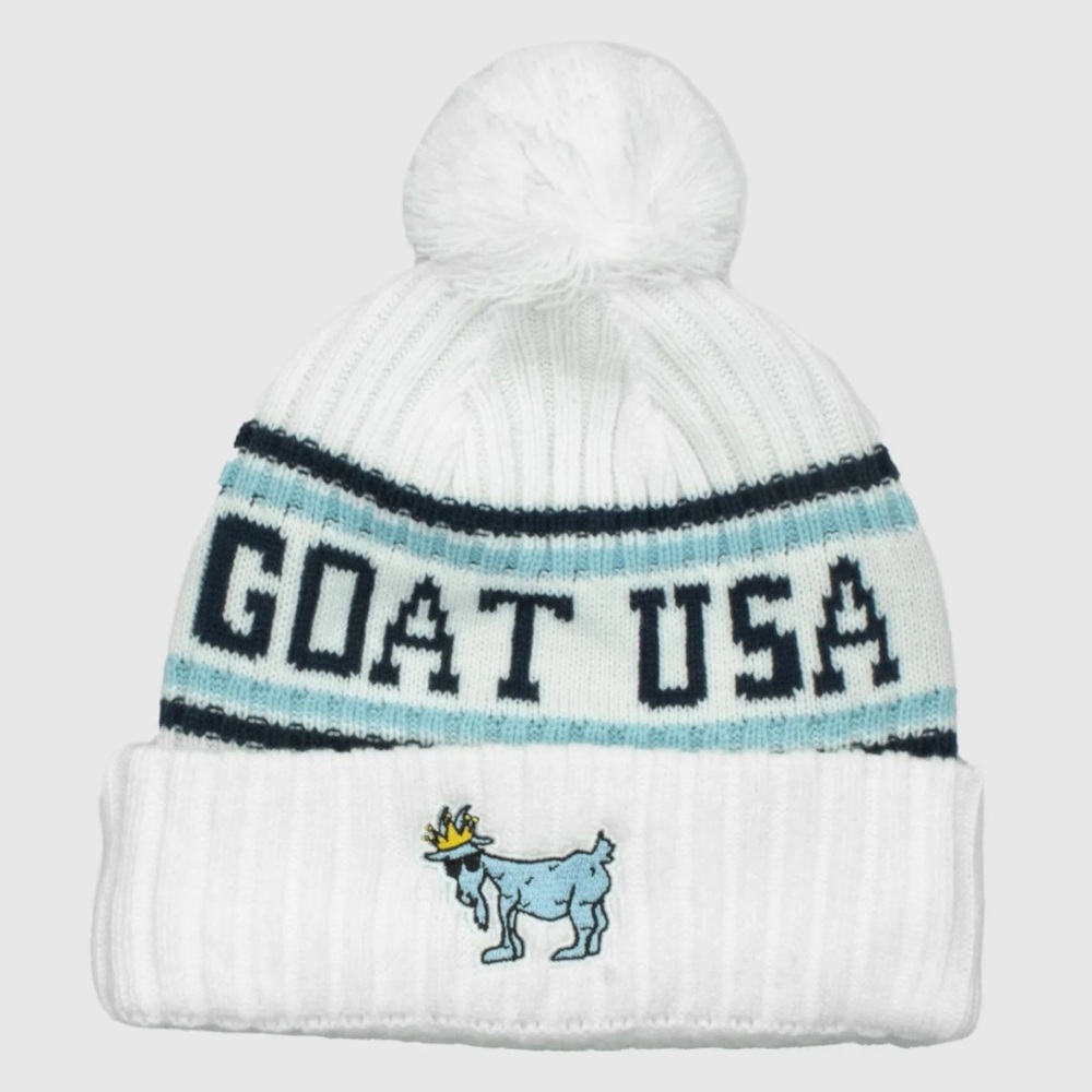 GOAT USA Kids' White and Blue Pom-Pom Beanie